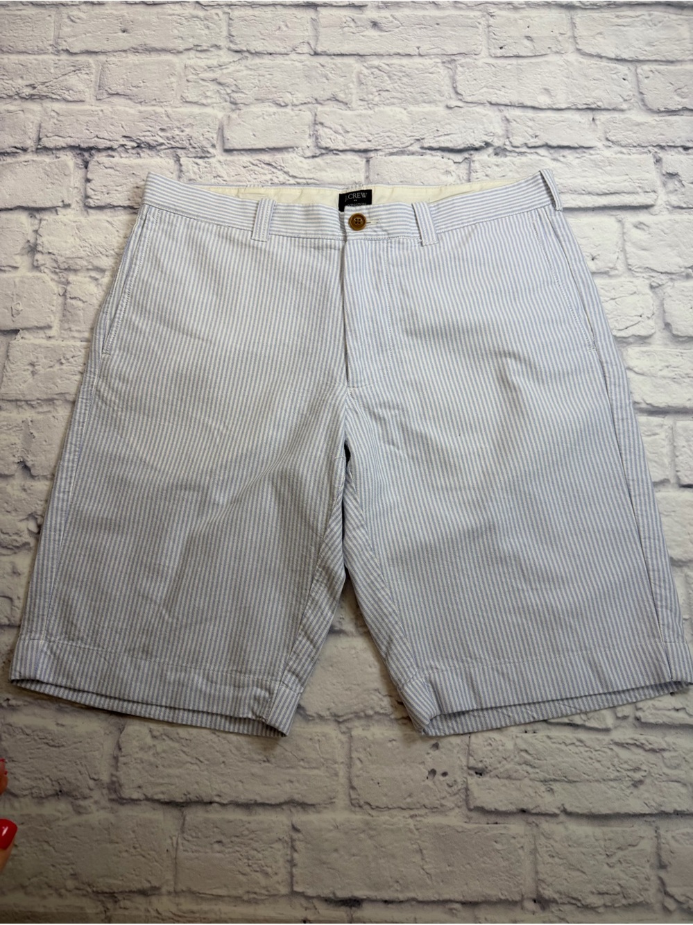 J. Crew Rivington Men’s Blue and White Pinstripe Flat Front Shorts. Size 33